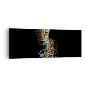 Quadro su tela - Stampe su Tela - Un leopardo su sfondo scuro con sguardo intenso - 140x50cm - Bellezza tenebrosa - Decorazione murale moderna per soggiorno e camera da letto ARTTOR