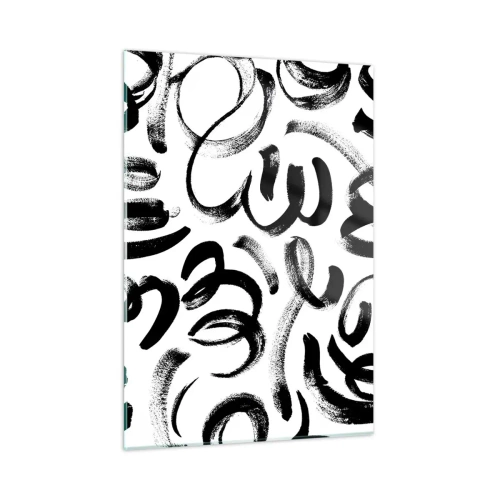 Quadro su vetro - Pennellate astratte in bianco e nero - 50x70cm - Nero su bianco - Decorazione murale moderna per soggiorno e camera da letto ARTTOR