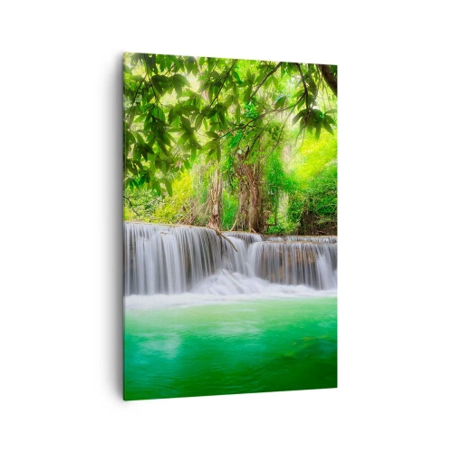 Quadro su tela - Stampe su Tela - Una cascata verde circondata da una fitta vegetazione tropicale - 70x100cm - Cascata nel verde - Decorazione murale moderna per soggiorno e camera da letto ARTTOR