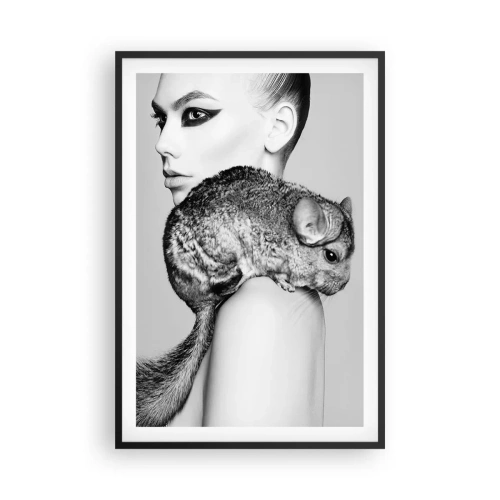 Poster in cornice nera - Dama con il cincillà - 61x91 cm