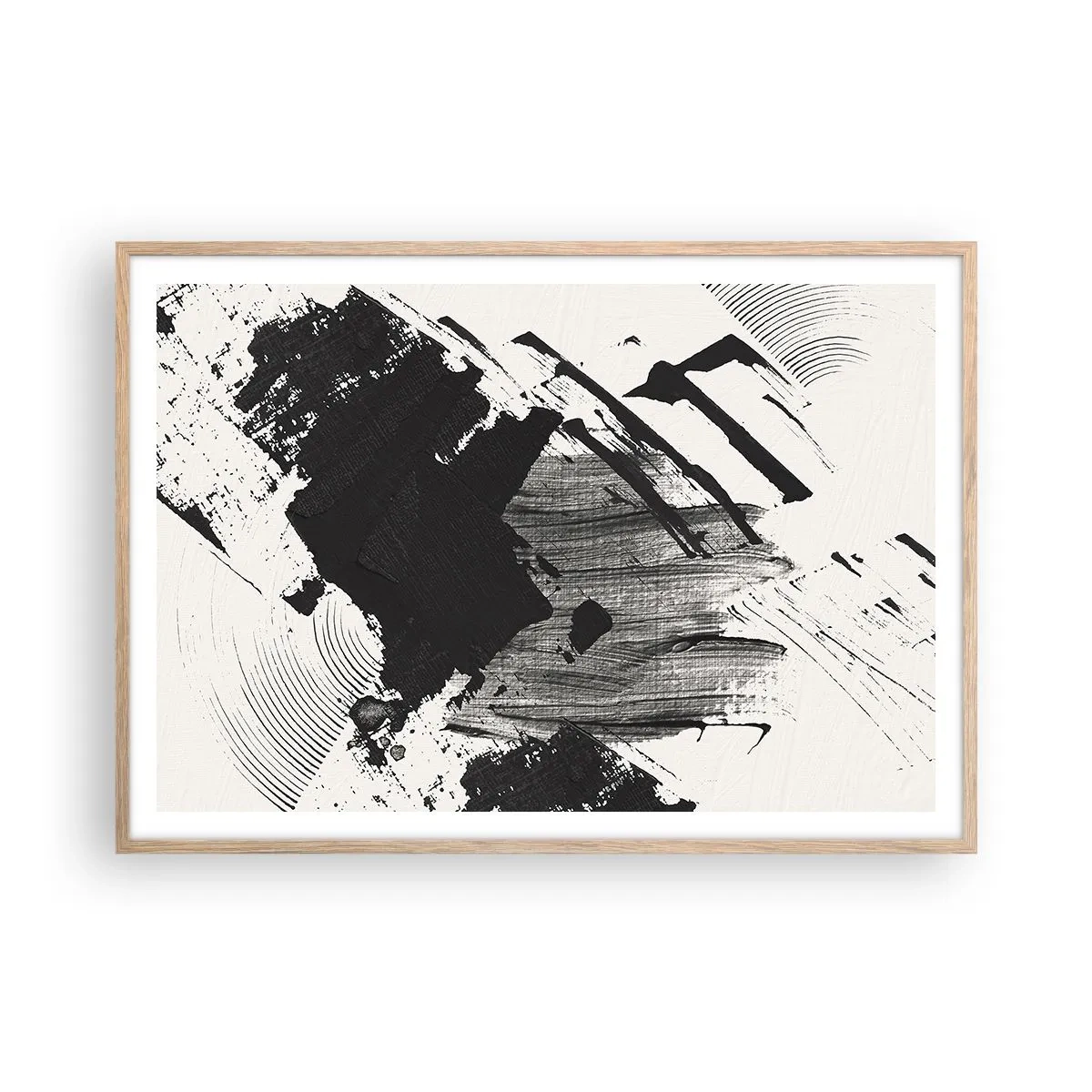 Poster in cornice rovere chiaro - Astrazione: espressione di nero - 100x70 cm