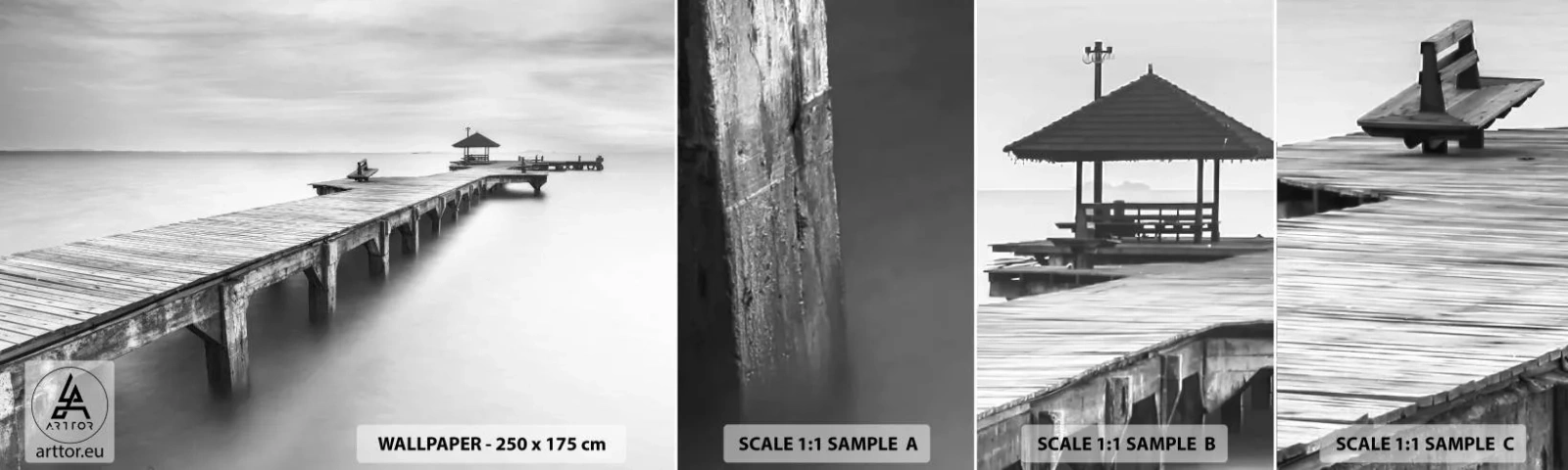 Campione Di Fotomurale Standard Eco - Sempre più lontano. - Paesaggio, Mare, Ponte di Legno - 100x30 cm