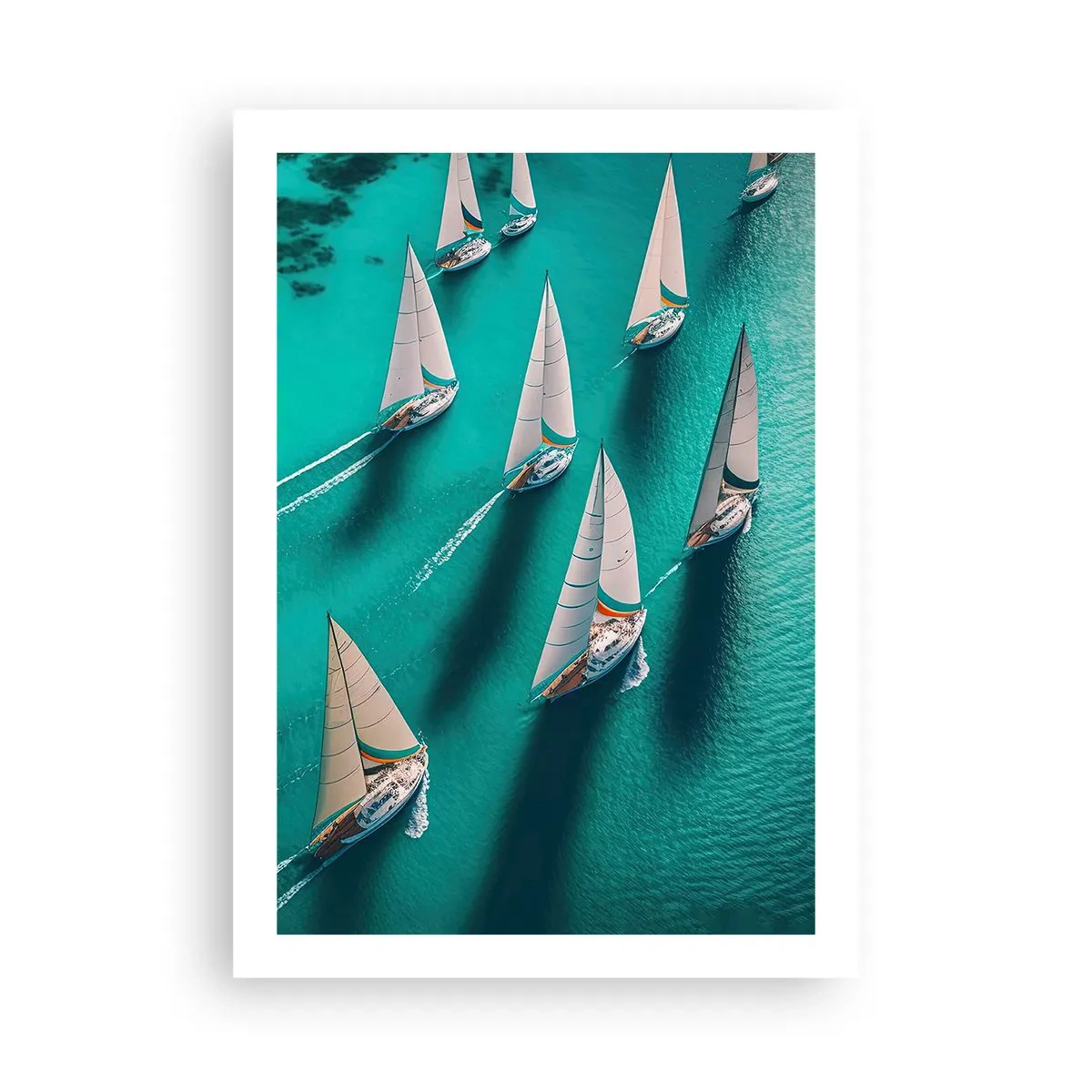 Poster - Regata velica su acque turchesi - 50x70cm - In gara con il vento - Decorazione murale moderna per soggiorno e camera da letto ARTTOR