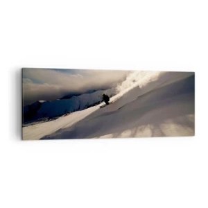 Quadro su tela - Stampe su Tela - Uno sciatore su un pendio circondato da montagne e neve - 140x50cm - Sfida dei monti accettata - Decorazione murale moderna per soggiorno e camera da letto ARTTOR