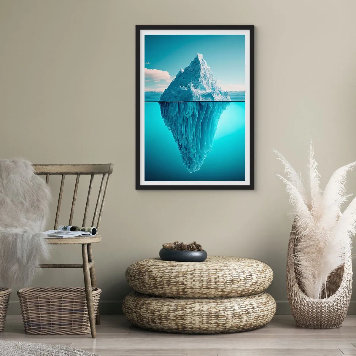 Poster in cornice nera - Un iceberg con la sua parte sottomarina visibile - 50x70cm - Il re del ghiaccio - Decorazione murale moderna per soggiorno e camera da letto ARTTOR