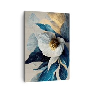 Quadro su tela - Stampe su Tela - Un fiore con foglie blu su uno sfondo elegante - 50x70cm - Ha un cuore d'oro - Decorazione murale moderna per soggiorno e camera da letto ARTTOR