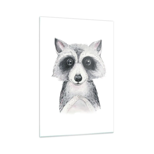 Quadro su vetro - Adorabile ritratto di un procione su sfondo bianco - 70x100cm - Un attimo di commozione - Decorazione murale moderna per soggiorno e camera da letto ARTTOR