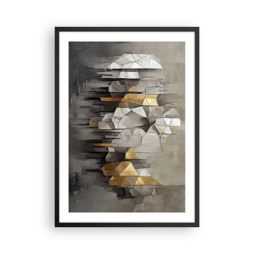 Poster in cornice nera - Astrazione geometrica nei toni del grigio e dell'oro - 50x70cm - Composizione di ghiaccio e luce - Decorazione murale moderna per soggiorno e camera da letto ARTTOR