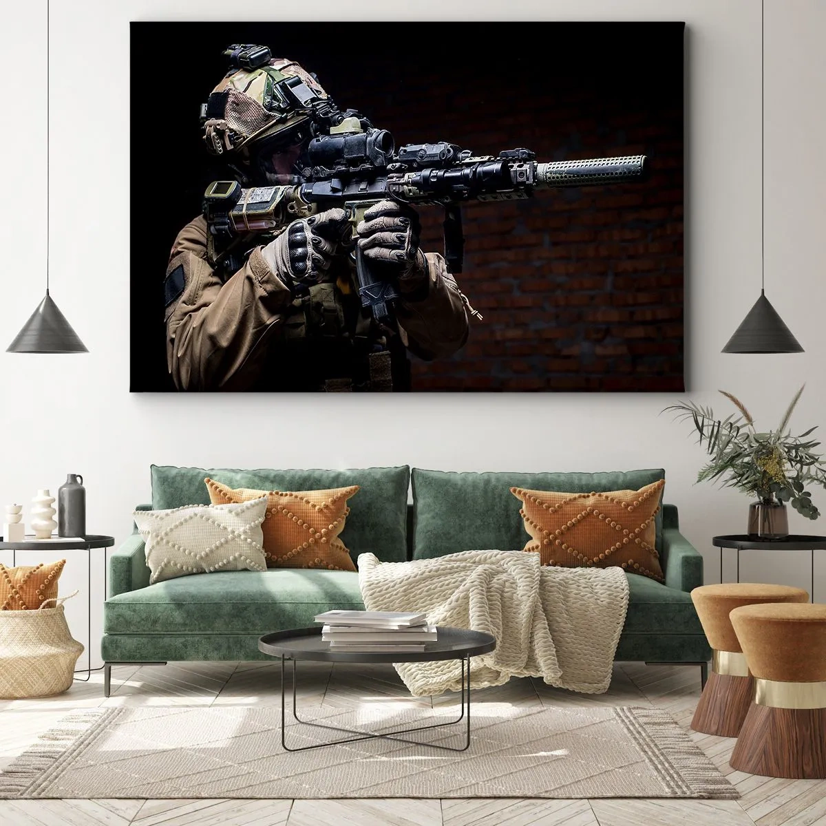 Quadro su tela - Stampe su Tela - Un soldato in equipaggiamento completo con un fucile - 120x80cm - Mortalmente efficace - Decorazione murale moderna per soggiorno e camera da letto ARTTOR