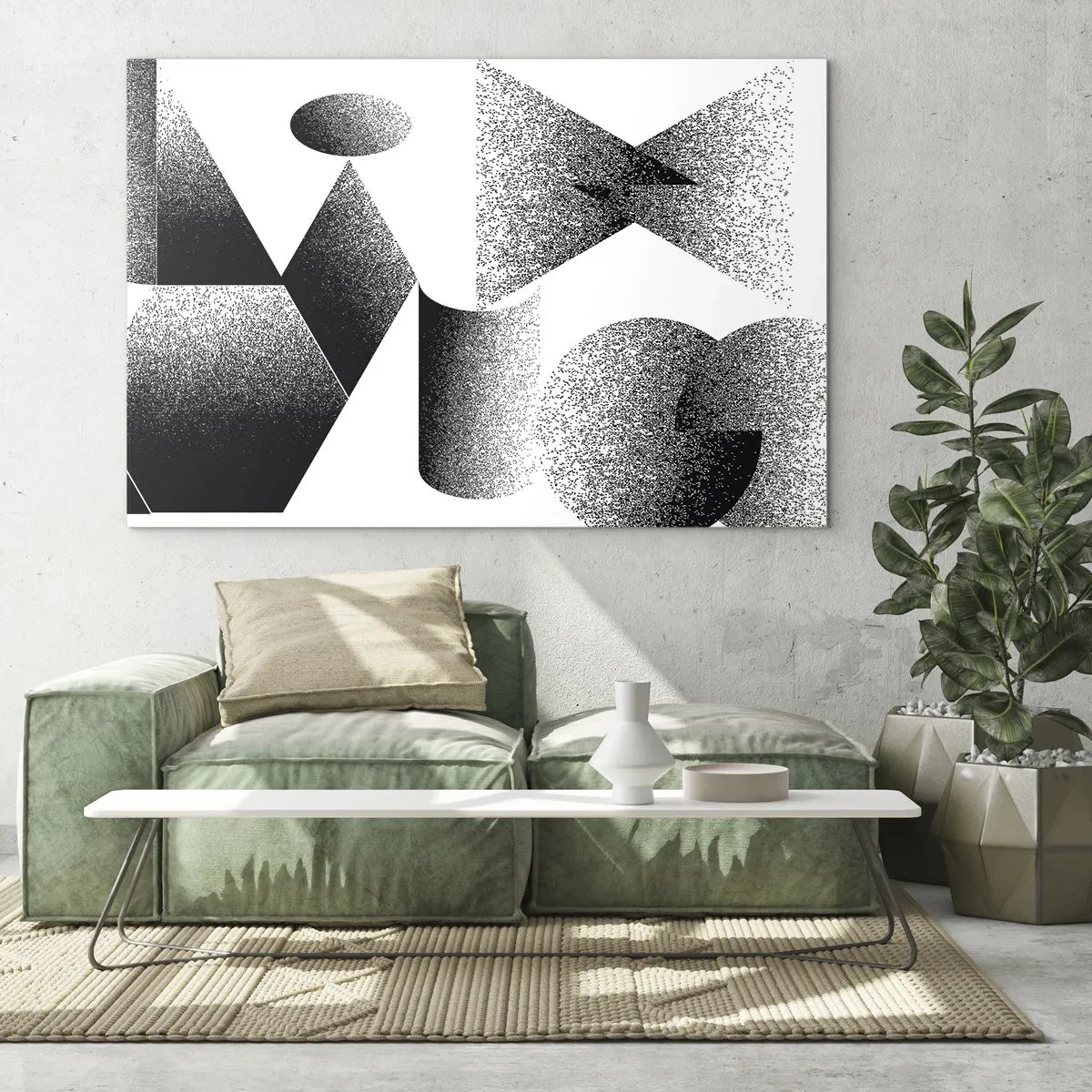 Quadro su vetro - Astrazione in bianco e nero con forme geometriche - 70x50cm - Angoli e ovali - Decorazione murale moderna per soggiorno e camera da letto ARTTOR