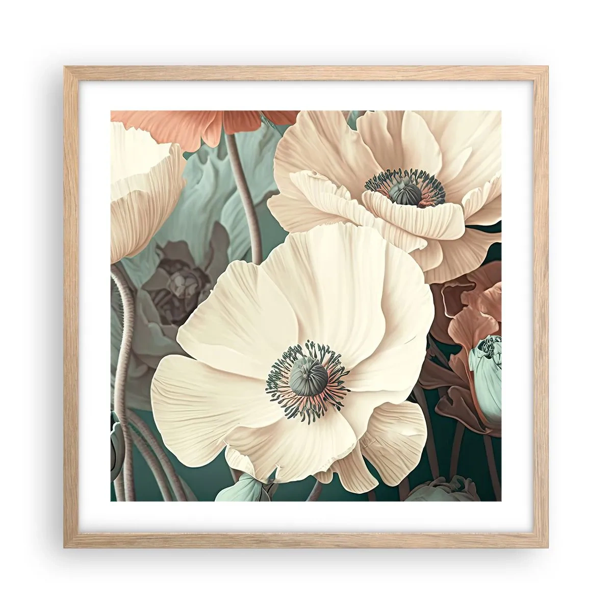 Poster in cornice rovere chiaro - Il sussurro dei papaveri - 50x50 cm