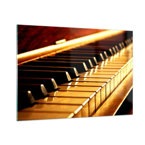 Quadro su vetro - Primo piano dei tasti del pianoforte in luce calda - 100x70cm - Possibilità illimitate - Decorazione murale moderna per soggiorno e camera da letto ARTTOR