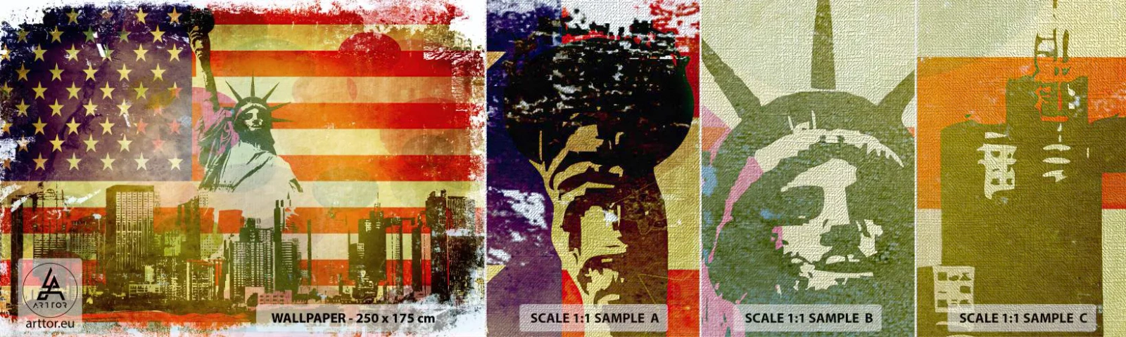 Campione di Fotomurale Premium Canvas - Viva l'America! - New York, Stati Uniti d'America, statua della Libertà - 100x30 cm