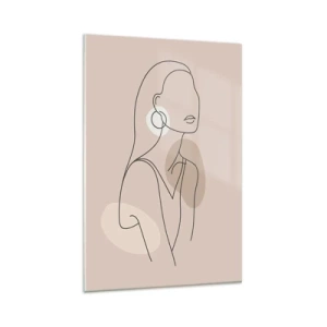 Quadro su vetro - Illustrazione minimalista di una donna con contorni su uno sfondo beige - 80x120cm - Icona di giovinezza - Decorazione murale moderna per soggiorno e camera da letto ARTTOR