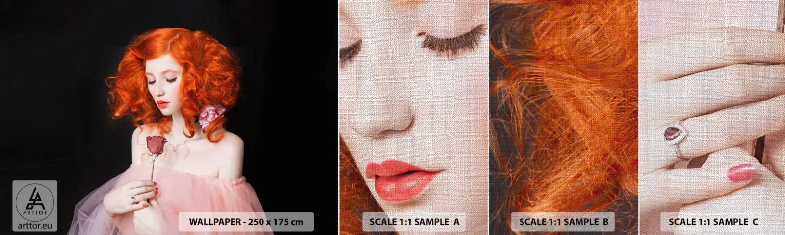 Campione di Fotomurale Premium Canvas - In stile barocco - Donna, Modello, Rosa - 100x30 cm