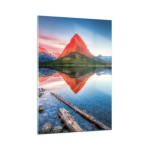 Quadro su vetro - Una cima di montagna riflessa in un lago calmo - 50x70cm - Caldo e freddo - Decorazione murale moderna per soggiorno e camera da letto ARTTOR