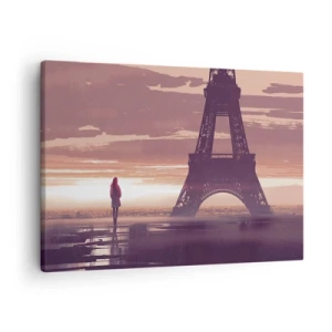 Quadro su tela - Stampe su Tela - Una figura che guarda la Torre Eiffel alla luce del sole al tramonto - 70x50cm - Solo loro due - Decorazione murale moderna per soggiorno e camera da letto ARTTOR