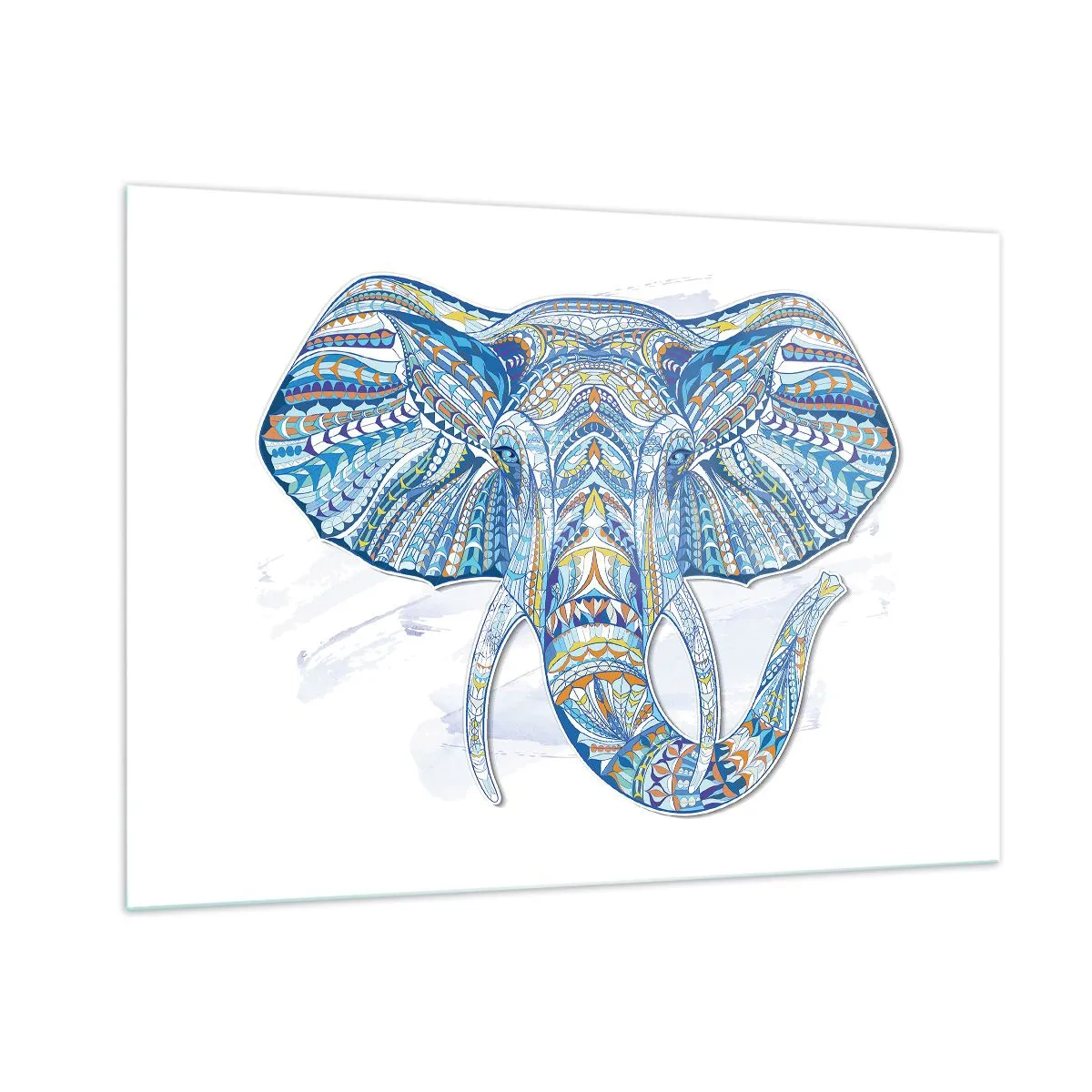 Quadro su vetro - Elefante blu in stile artistico con motivi geometrici - 100x70cm - Intarsiato con oro e blu - Decorazione murale moderna per soggiorno e camera da letto ARTTOR