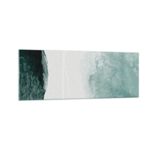 Quadro su vetro - Una delicata composizione astratta nelle tonalità del verde, con forme delicate su uno sfondo chiaro. - 140x50cm - Incontro con la nebbia - Decorazione murale moderna per soggiorno e camera da letto ARTTOR