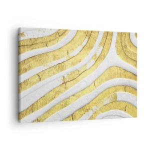Quadro su tela - Stampe su Tela - Linee astratte dorate e bianche in una texture 3D - 70x50cm - Composizione in bianco e oro - Decorazione murale moderna per soggiorno e camera da letto ARTTOR