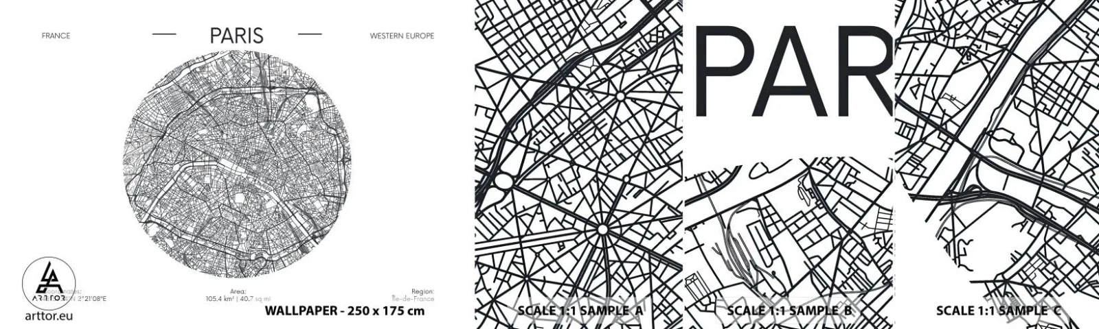 Campione di Fotomurale Adesivo Deluxe Sticker - Anatomia di Parigi - Carta geografica, Parigi, Francia - 100x30 cm