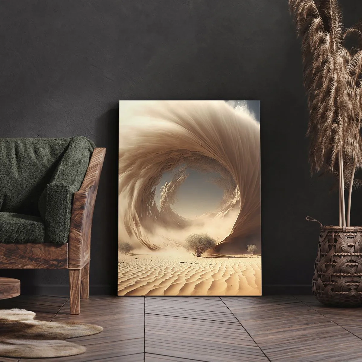 Quadro su tela - Stampe su Tela - Vortice di sabbia dinamico in un deserto con alberi - 70x100cm - Il portale è aperto - Decorazione murale moderna per soggiorno e camera da letto ARTTOR