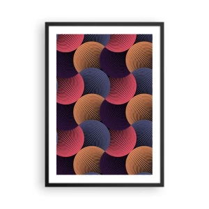 Poster in cornice nera - Motivo geometrico con cerchi concentrici colorati - 50x70cm - Al ritmo delle sfere - Decorazione murale moderna per soggiorno e camera da letto ARTTOR