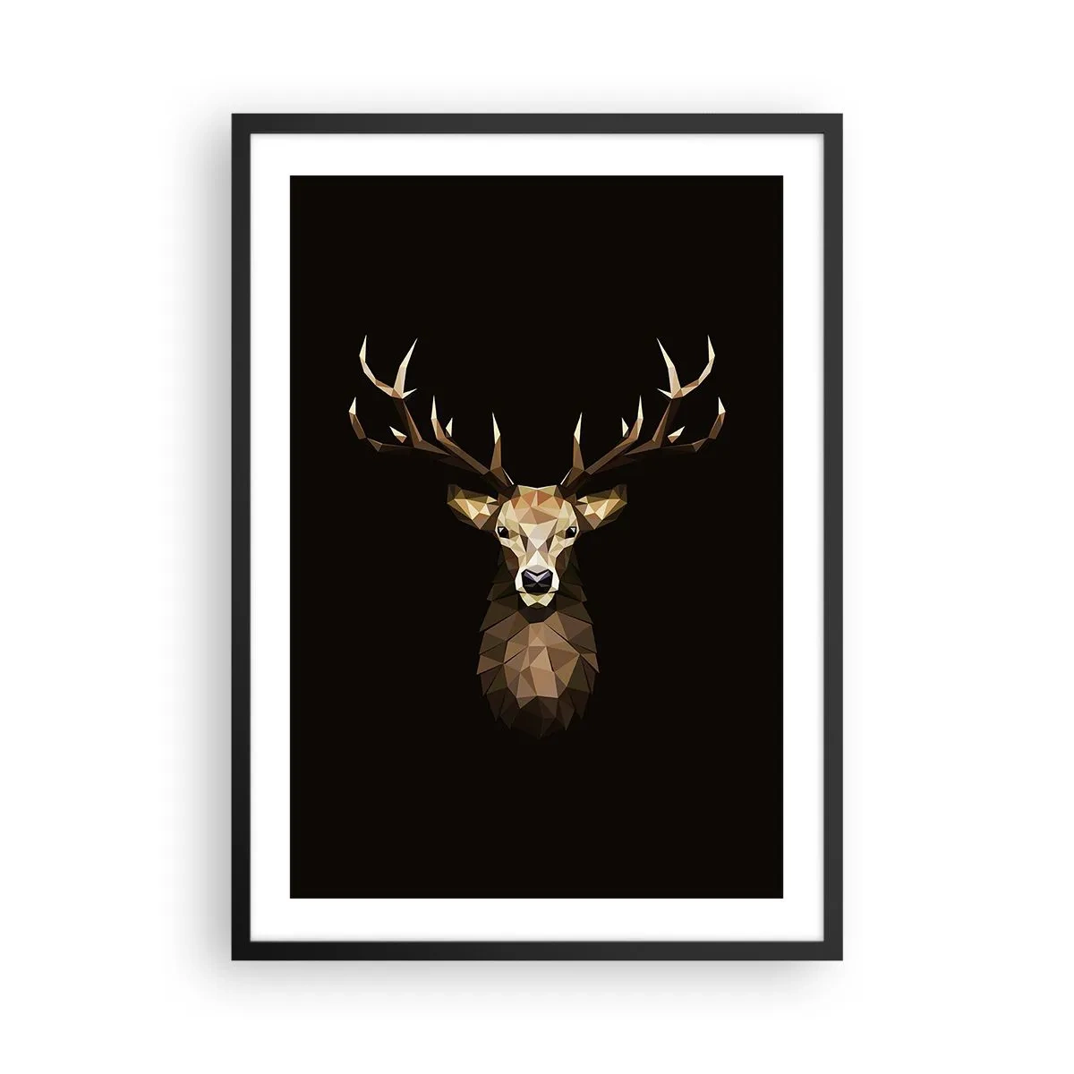 Poster in cornice nera - Immagine geometrica di un cervo su sfondo nero - 50x70cm - Cervo cubista - Decorazione murale moderna per soggiorno e camera da letto ARTTOR