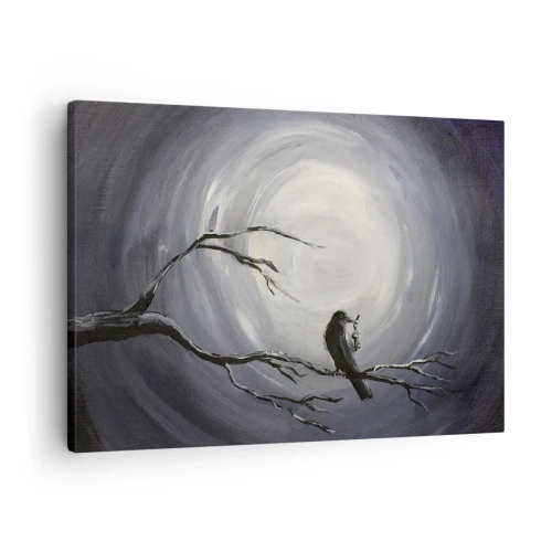 Quadro su tela - Stampe su Tela - Uccello nero su un ramo al chiaro di luna - 70x50cm - Chiave di una notte misteriosa - Decorazione murale moderna per soggiorno e camera da letto ARTTOR