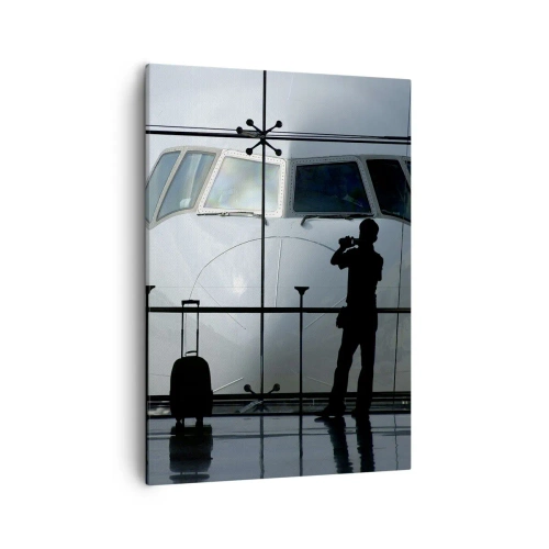 Quadro su tela - Stampe su Tela - Aeroporto con sagome di persone e vista dell'aereo - 50x70cm - Faccia a faccia in aeroporto - Decorazione murale moderna per soggiorno e camera da letto ARTTOR