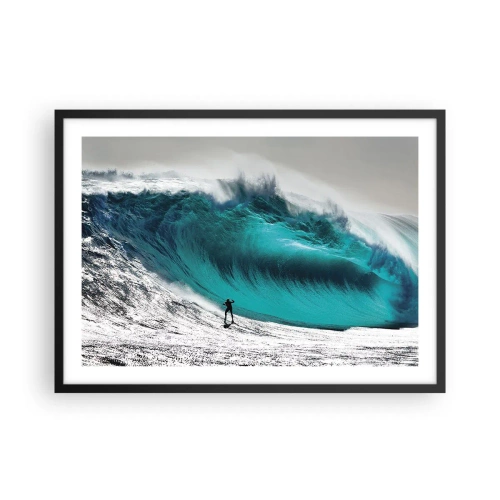 Poster in cornice nera - Surfista di fronte a un'onda enorme - 70x50cm - Sfida accettata - Decorazione murale moderna per soggiorno e camera da letto ARTTOR