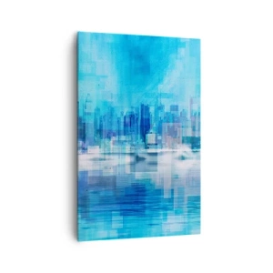 Quadro su tela - Stampe su Tela - Panorama urbano astratto nei toni del blu - 80x120cm - Immersi nel blu - Decorazione murale moderna per soggiorno e camera da letto ARTTOR