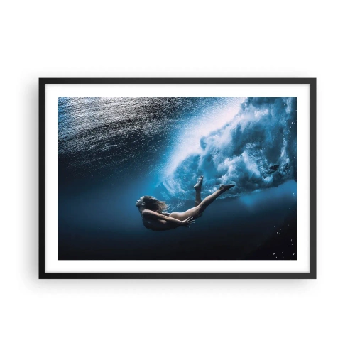 Poster in cornice nera - Ripresa subacquea con una donna e bolle d'aria - 70x50cm - Moderna sirena - Decorazione murale moderna per soggiorno e camera da letto ARTTOR