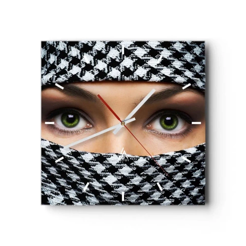 Orologio da parete - Orologio in Vetro - Ritratto di bellezza velata con gli occhi verdi - 40x40 cm