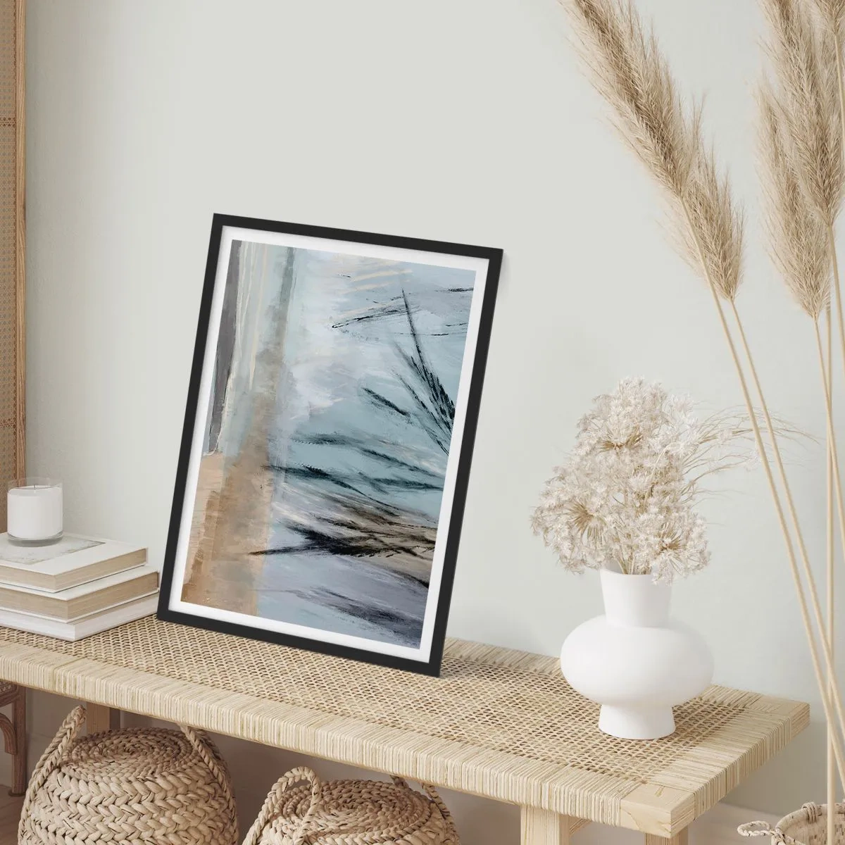 Poster in cornice nera - Una delicata astrazione ispirata alla natura, dai colori tenui. - 50x70cm - Campi d'inverno - Decorazione murale moderna per soggiorno e camera da letto ARTTOR
