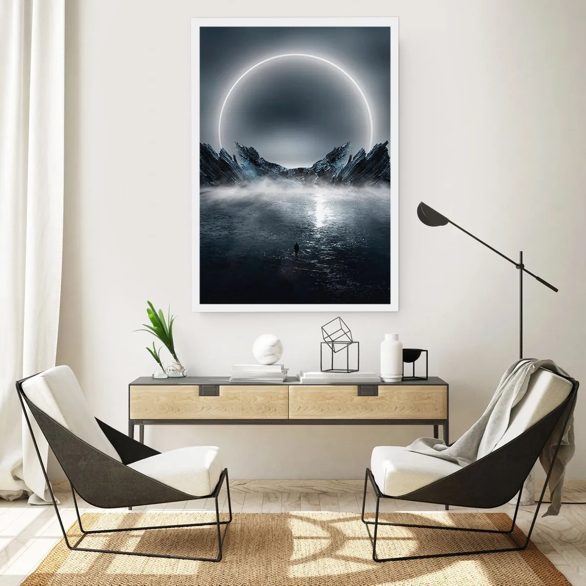 Poster - Un paesaggio misterioso con un cerchio luminoso nel cielo - 50x70cm - La fine del racconto - Decorazione murale moderna per soggiorno e camera da letto ARTTOR