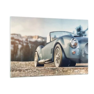 Quadro su vetro - Un'auto sportiva con le montagne sullo sfondo - 120x80cm - Perché lo stile è importante - Decorazione murale moderna per soggiorno e camera da letto ARTTOR