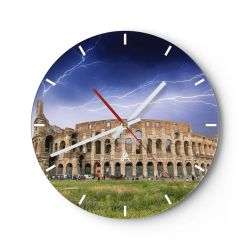 Orologio da parete - Orologio in Vetro - Il Colosseo illuminato da un fulmine contro un cielo scuro - 30x30cm - Arena di combattimenti - Decorazione murale moderna per soggiorno, cucina e camera da letto ARTTOR