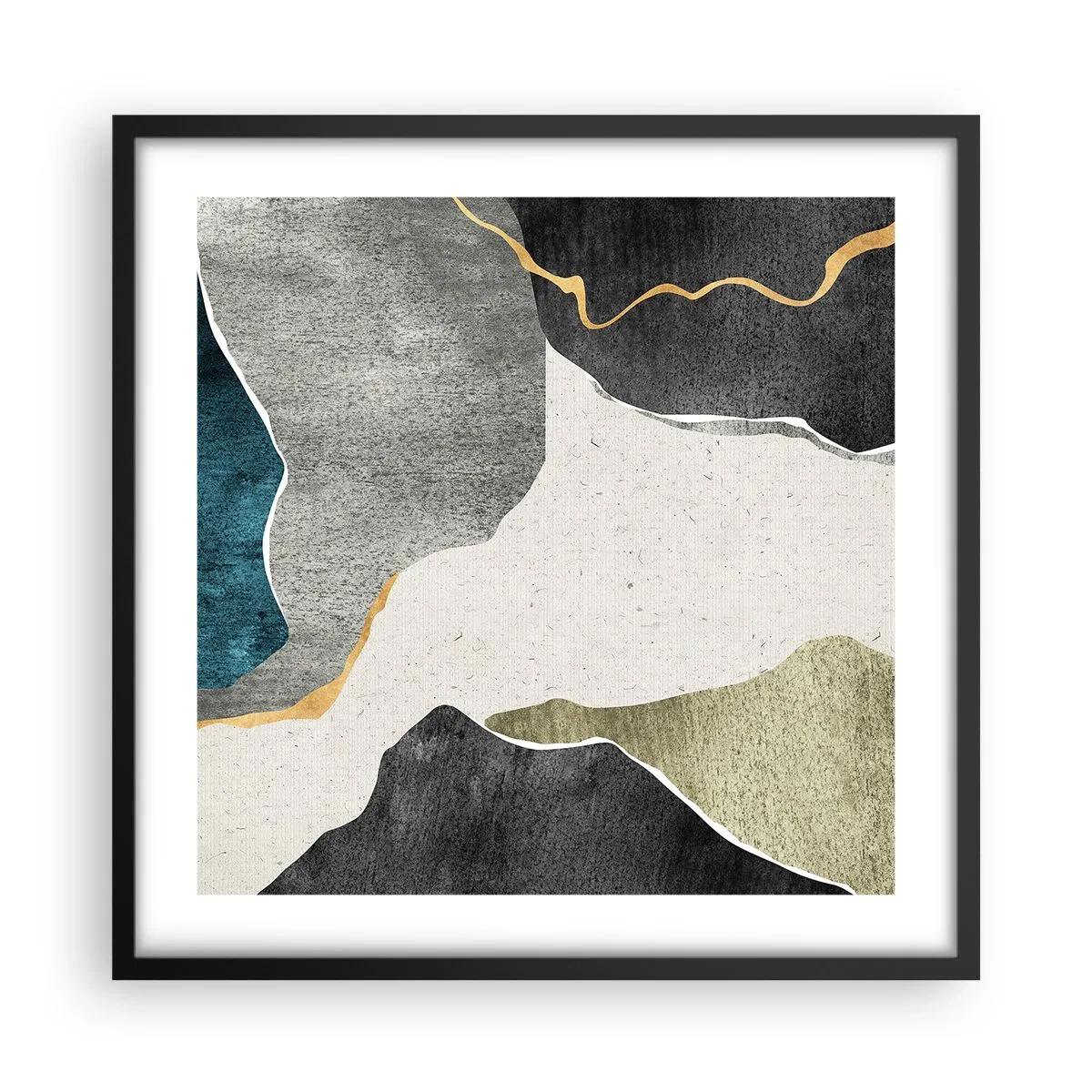 Poster in cornice nera - Composizione mosaico con filo d'oro - 50x50 cm
