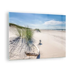 Quadro su vetro - Una spiaggia soleggiata con dune e alghe marine - 70x50cm - La più bella? Quella del baltico - Decorazione murale moderna per soggiorno e camera da letto ARTTOR