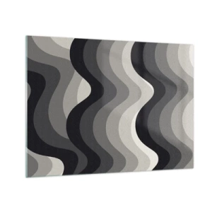 Quadro su vetro - Le onde nelle tonalità del grigio creano un motivo ritmico e geometrico - 70x50cm - Un'onda dopo l'altra - Decorazione murale moderna per soggiorno e camera da letto ARTTOR