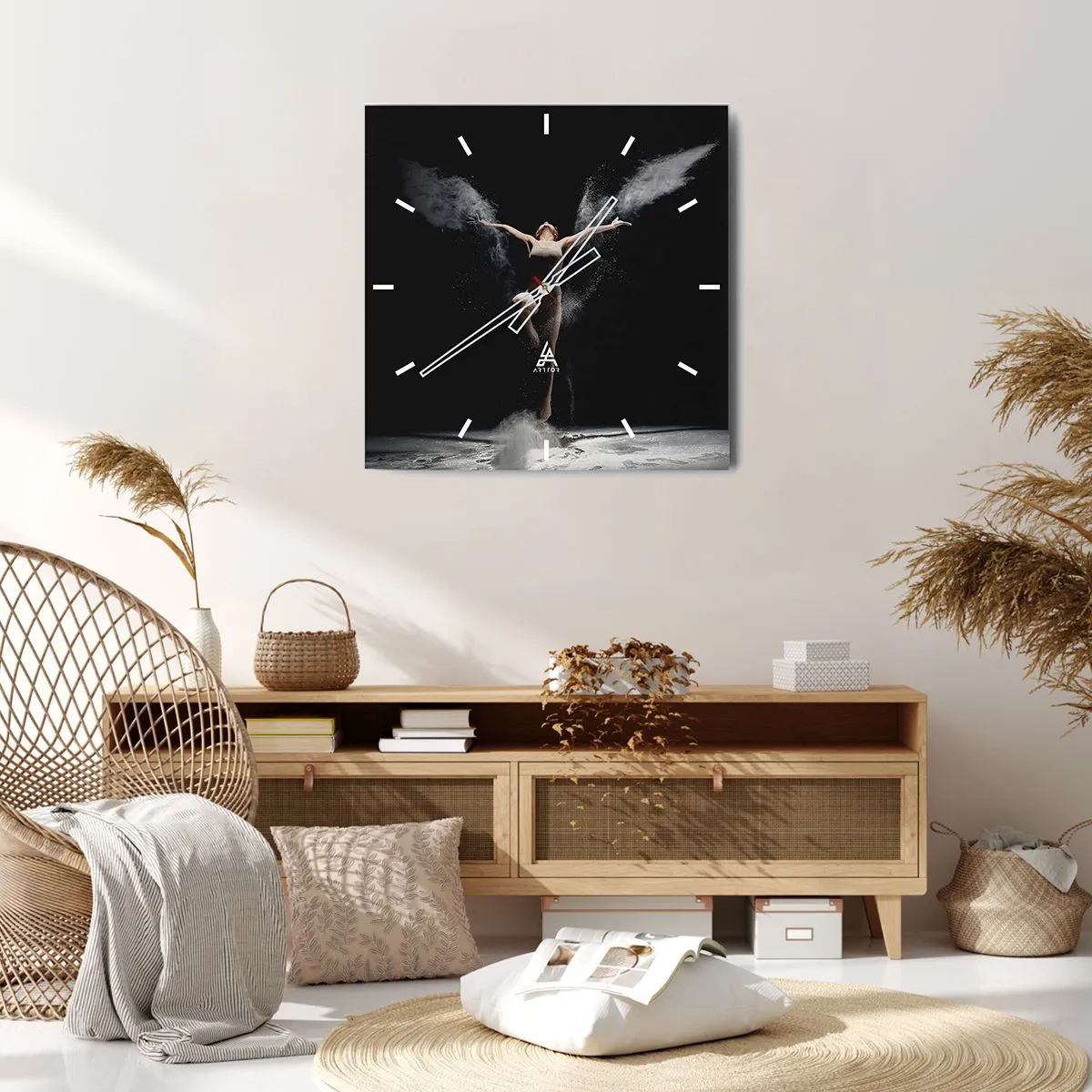 Orologio da parete - Orologio in Vetro - Una ballerina in movimento con un sorprendente effetto polvere su uno sfondo nero - 30x30cm - Gli elfi esistono - Decorazione murale moderna per soggiorno e camera da letto ARTTOR