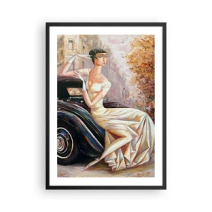 Poster in cornice nera - Donna elegante accanto a un'auto retrò in stile pittorico - 50x70cm - Eleganza in stile retro - Decorazione murale moderna per soggiorno e camera da letto ARTTOR