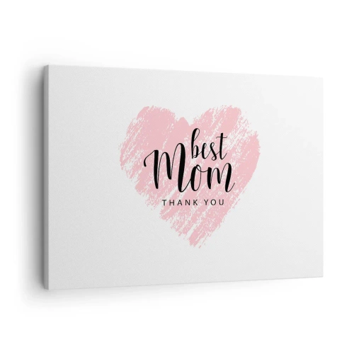 Quadro su tela - Stampe su Tela - Cuore rosa con la scritta "Grazie mamma" su sfondo bianco - 70x50cm - È sempre il momento giusto - Decorazione murale moderna per soggiorno e camera da letto ARTTOR