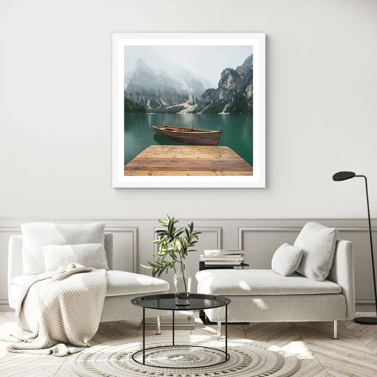 Poster in cornice bianca - E attorno le fiere rocce - 40x40 cm