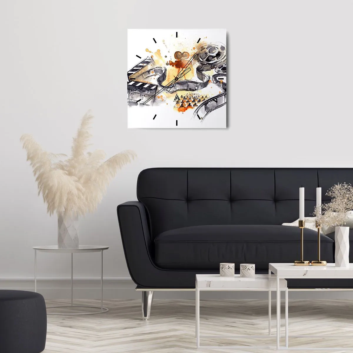 Orologio da parete - Orologio in Vetro - Il simbolismo del cinema con una striscia di pellicola in un acquerello artistico - 30x30cm - Nel paese dei sogni - Decorazione murale moderna per soggiorno e camera da letto ARTTOR
