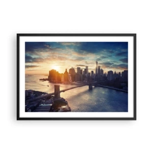 Poster in cornice nera - Panorama della città con il ponte e il fiume alla luce del sole al tramonto - 70x50cm - Il monumento alla cultura dell'occidente - Decorazione murale moderna per soggiorno e camera da letto ARTTOR