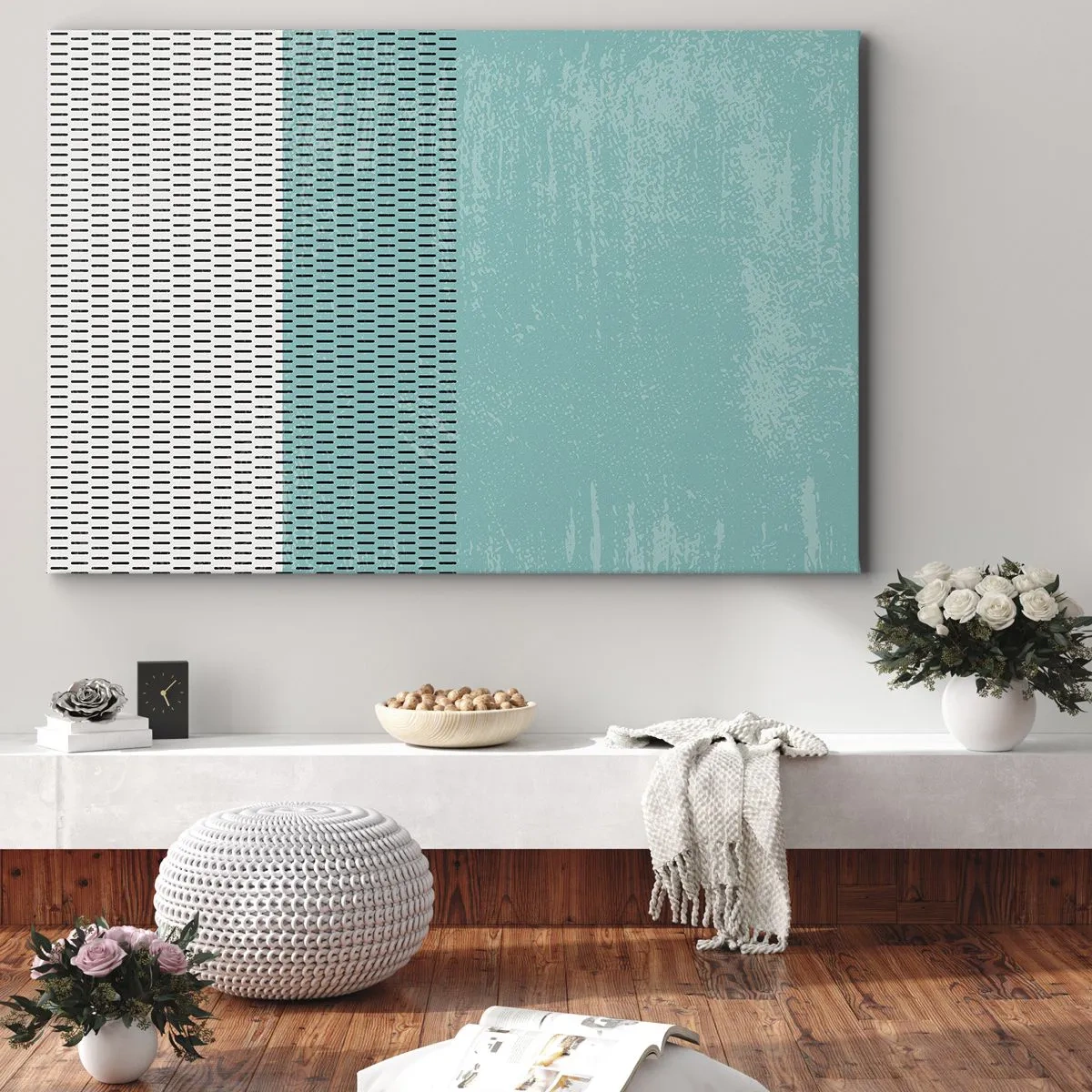 Quadro su tela - Stampe su Tela - Composizione geometrica con turchese e linee - 70x50cm - Composizione equilibrata - Decorazione murale moderna per soggiorno e camera da letto ARTTOR