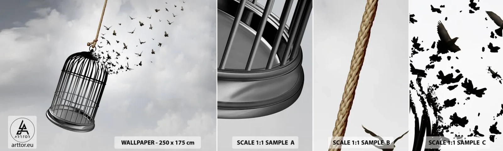 Campione Di Fotomurale Standard Eco - Fede... Speranza... Libertà! - Astrazione, Uccelli, Pezzo - 100x30 cm