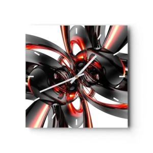 Orologio da parete - Orologio in Vetro - Grafica 3D astratta con elementi neri e rossi - 30x30cm - Movimento in grafite e rosso - Decorazione murale moderna per soggiorno e camera da letto ARTTOR